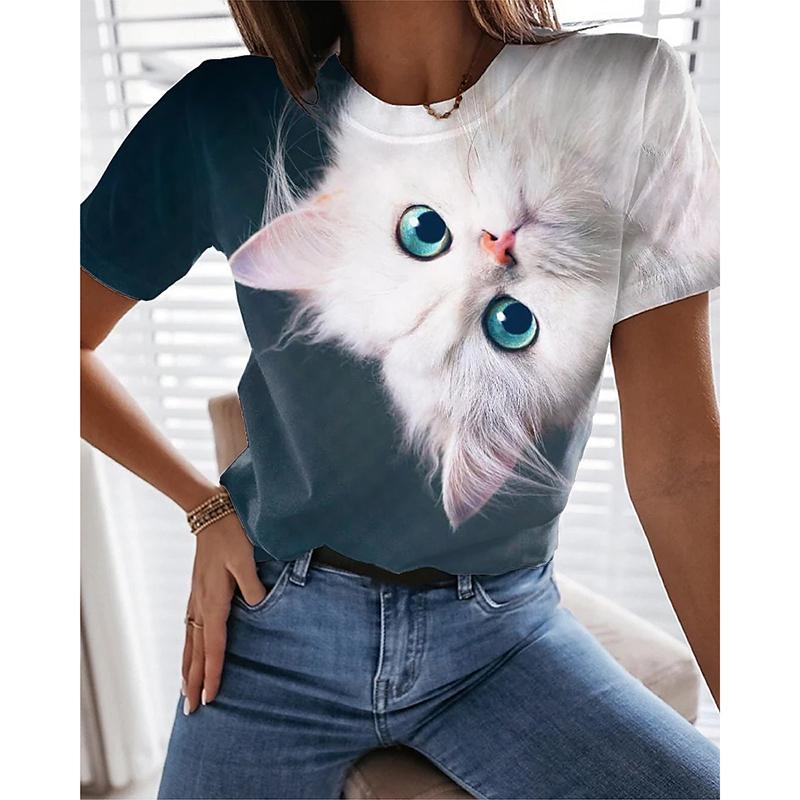 Летняя футболка с принтом Kawaii Poodle 3D, женская уличная одежда, милые футболки с изображением собак и кошек, топы Harajuku Y2k, свободные футболки, женская одежда