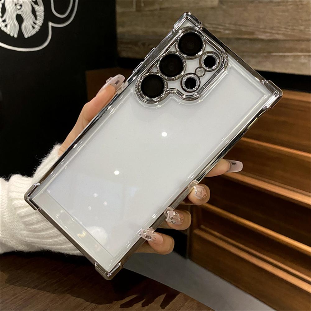 6D покрытие прозрачный чехол для телефона Samsung Galaxy S24 Ultra S23 S22 Plus гальванизированная пленка для линз воздушная подушка бампер чехол