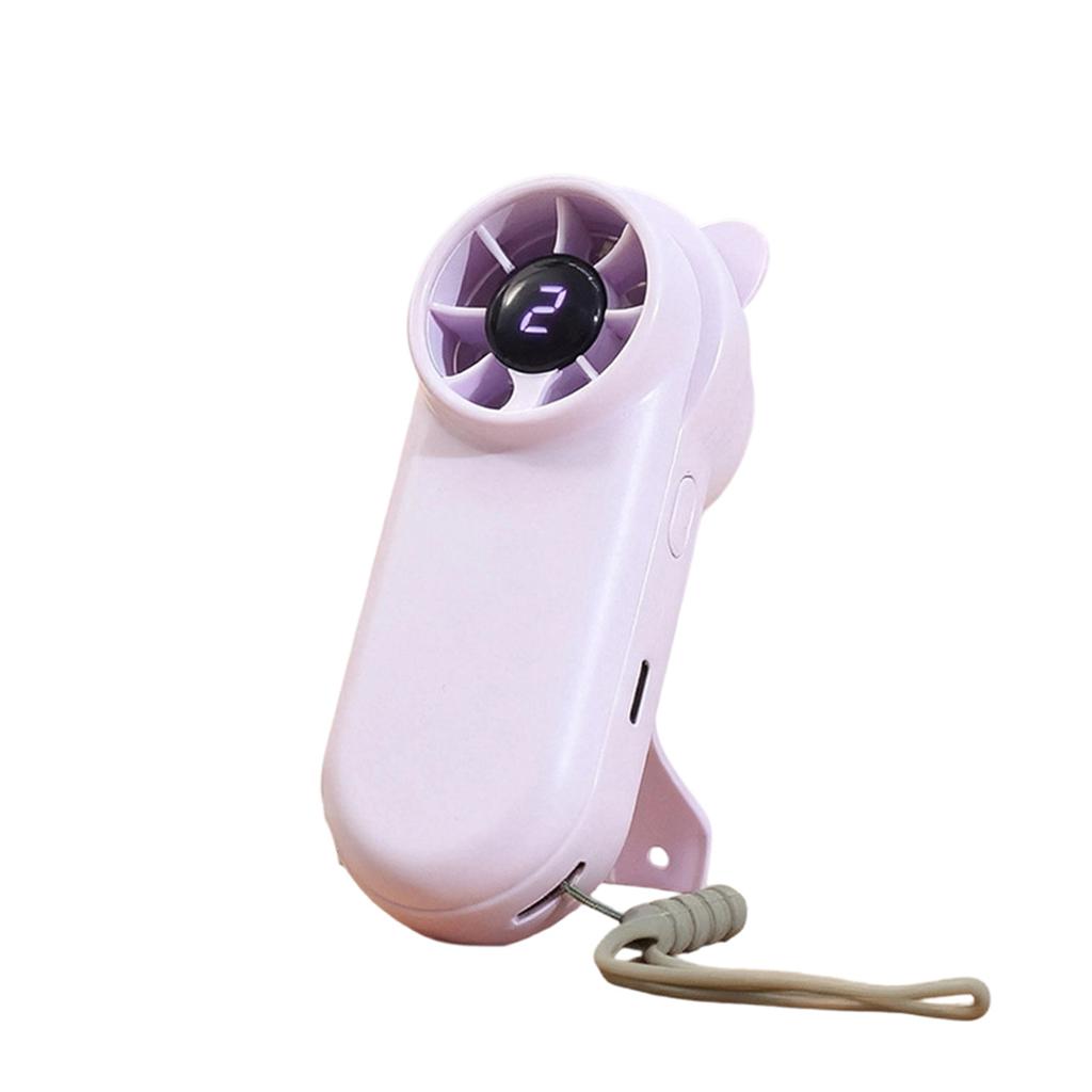 Portable Mini Rechargeable Handheld Fan with Stand and Strap Five Adjustable Speed Settings Compact Design for Outdoor Indoor Use