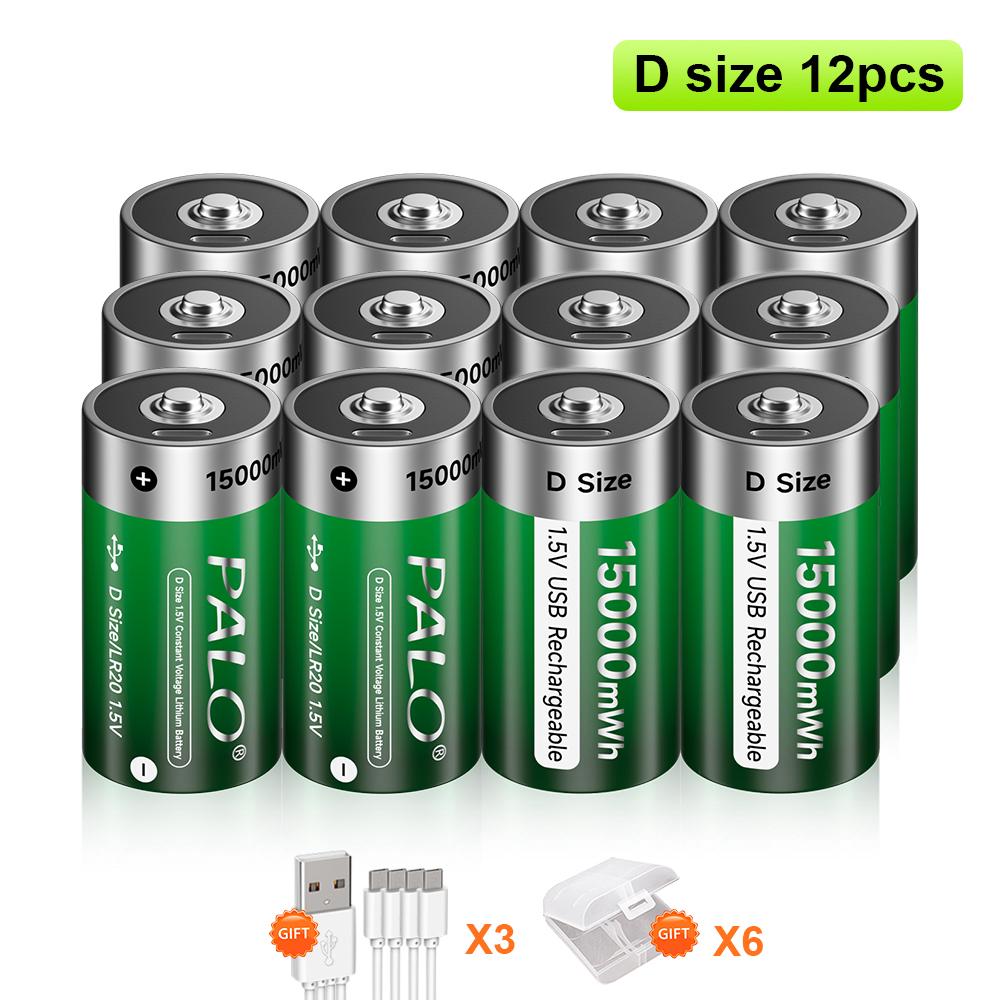 PALO 1.5V D Size Rechargeable Battery Type-C USB Charging D R20 LR20 Li-ion Batteries Battery For Heater Gas Stove
