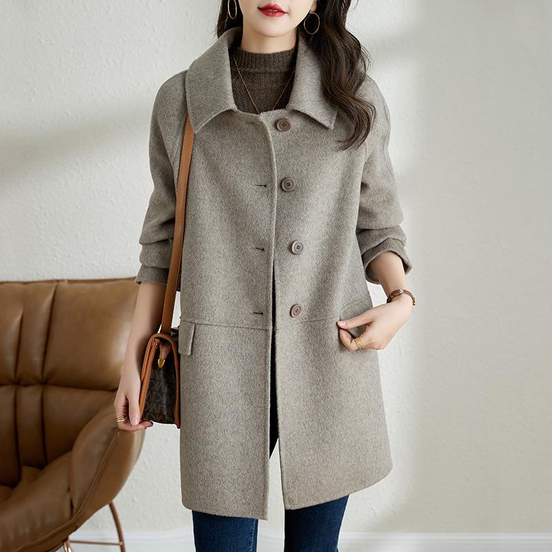 Mid-length Woolen Red Coat for Autumn and Winter Mom Fashion Foreign Single-breasted Loose Coat