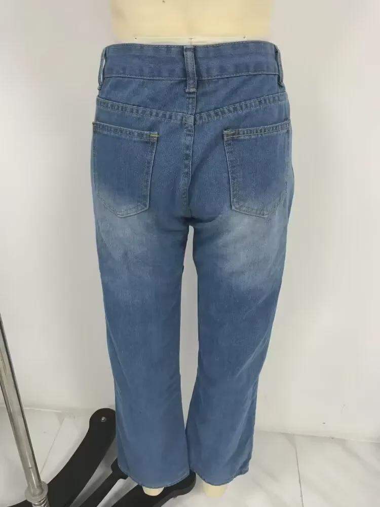 Women's European & American Street Style Low-Waist Distressed Multi-Color Loose Fit Jeans