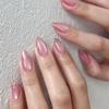 Нюдово-розовые блестящие накладные ногти "Кошачий глаз" - Короткие, заостренной формы маникюр