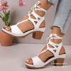 Fashion Hollow Fish Mouth Cross Tie Style High Heel Sandalias De Mujer Coarse Heel Lightweight Casual Beach Shoes Zapatos De Mujer
