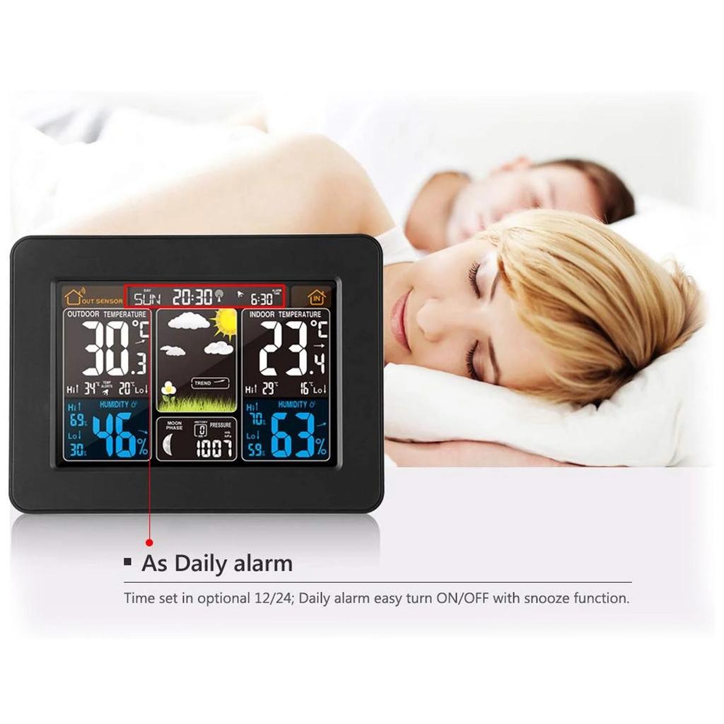 Wireless temperature and humidity meter weather clock home thermometer weather station LCD wall mounted large color screen