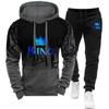 Autumn Winter Spring Men's Sports Suit King Printed Tracksuit Mens Clothing Hoodie+Sweatpants Fashion 2Pcs Set Jogging Suit