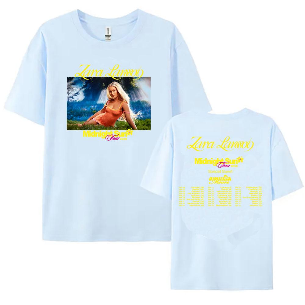 Футболка Zara Larsson Midnight Sun Tour 2026 с коротким рукавом, унисекс, летняя, из хлопка, повседневная, с принтом, для женщин/мужчин