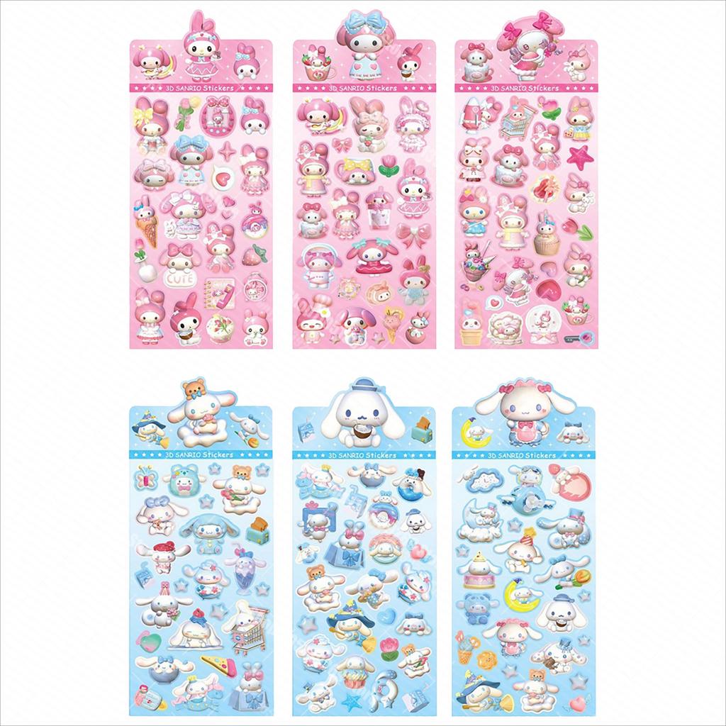 18pcs Kuromi Cinnamoroll Flat 3D Wind Stickers Cartoon Exquisite Children's Toy Stickers Diary Decoration Creative DiY Toys