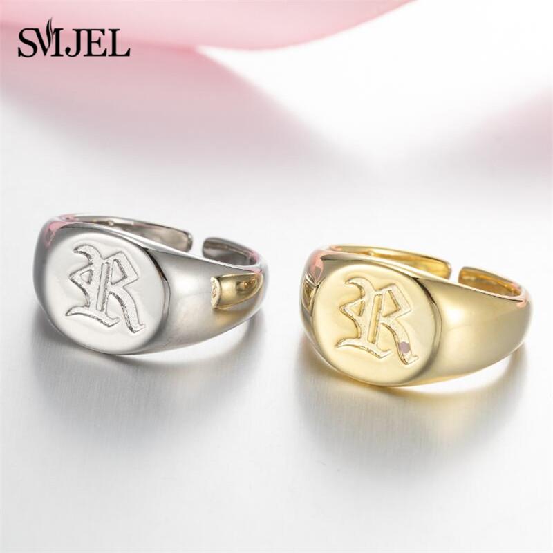 SMJEL Gothic Initial Letter Rings Silver Color Ancient Old English Rings Alphabet Personalize Jewelry Family Christmas Gifts