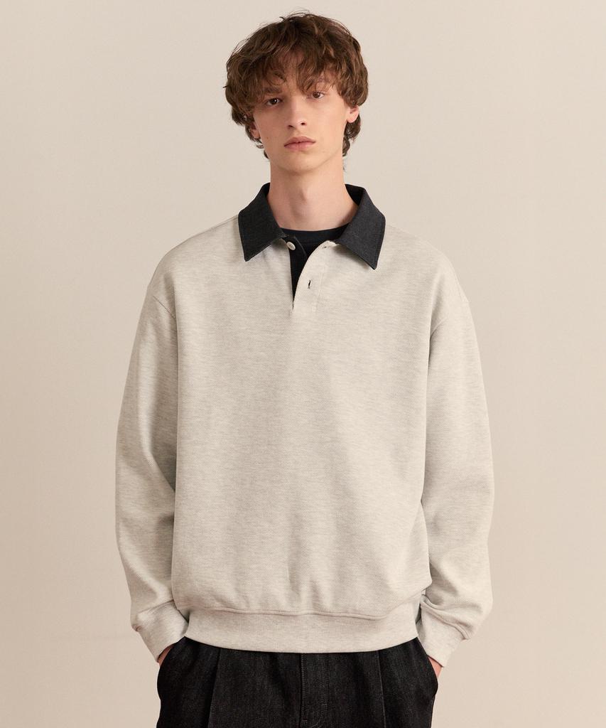 MINDBRIDGE Denim Collar Contrast Oversized Sweatshirt