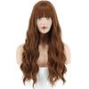 MERISIHAIR Ladies Fashion Long Curly Hair Wig with Bangs Synthetic Fiber Wavy Wig Black Brown Blonde Blue for Women Cosplay Daily Wear