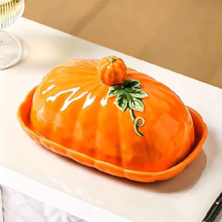 Covered Butter Container Pumpkin Table Tray, Lidded Table Piece for Home Cooks, Hosts, Fall Dining Table And Small Servings Daily Use