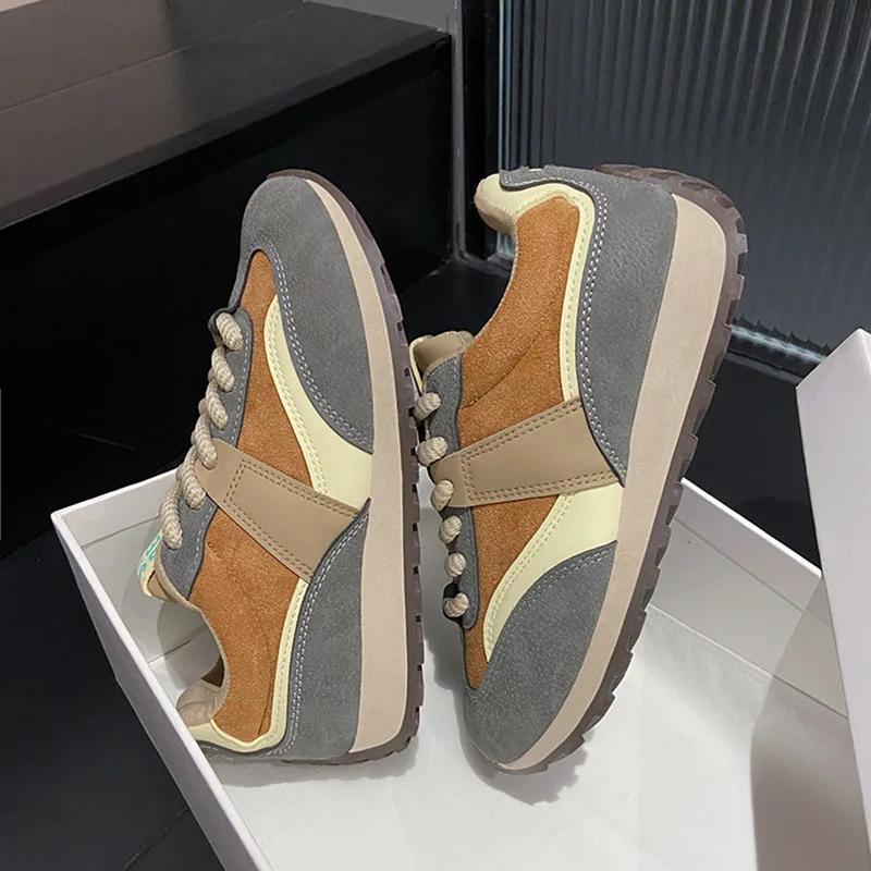 Женские роскошные кроссовки на винтажной платформе, спортивная обувь для женщин, осень 2024, новые спортивные кроссовки для бега, повседневная женская обувь из вулканизированной кожи