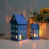 Hollowout Metal Ice House Shape Tealight Candle Stand Hanging Votive Candle Lanterns for Farmhouses Home Decoration
