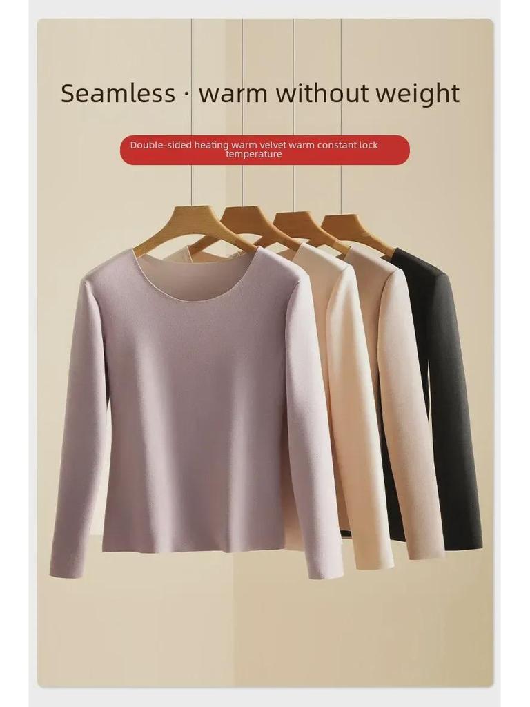 Женское немецкое бархатное бесшовное термобелье: Самонагревающаяся, теплая рубашка из плотного бархата с длинным рукавом для осени/зимы, большой размер.