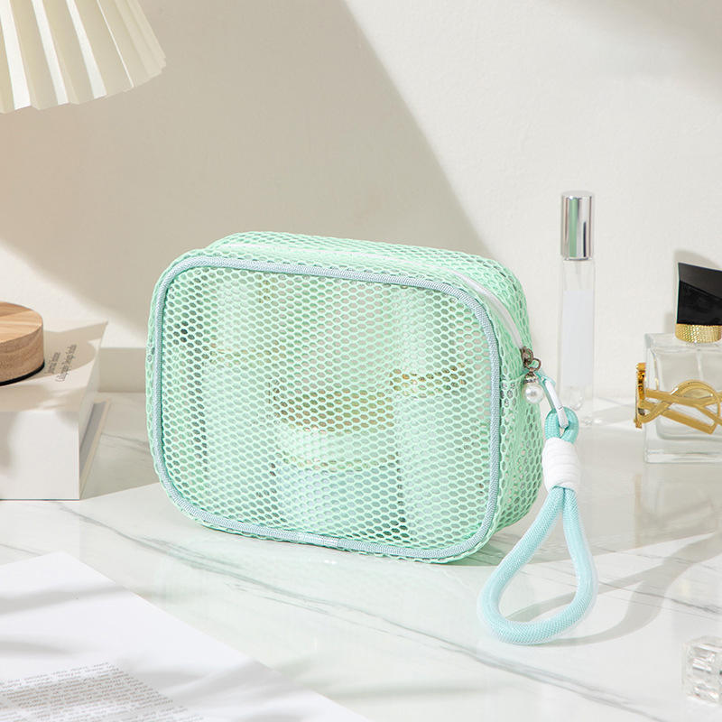 Square Mesh Cosmetic Bag, Portable Square Cosmetic Storage Bag with Zipper, Multi-purpose Sundries Storage Bag