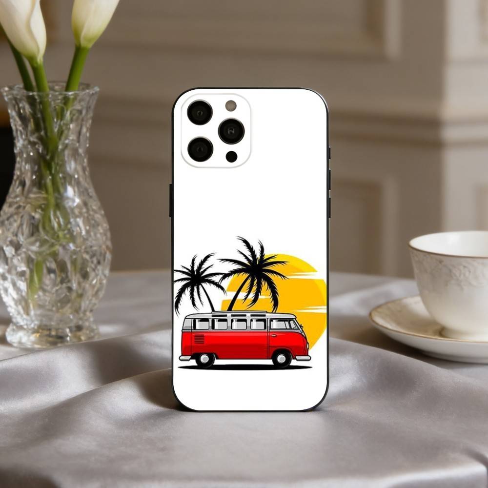 Чехол для телефона C-Combi Van Surf Art для iPhone 17,16,15,14,13,12,11 Plus,Pro Max,XS, Мягкий силиконовый черный чехол