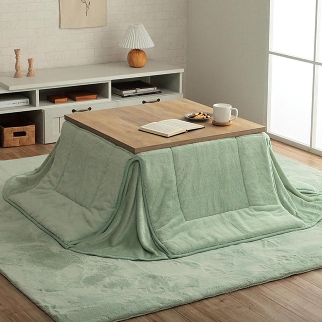 IKEHIKO Kotatsu Futon, Square, Lapierce, Space-Saving, Pistachio Green, Approx. 170 X 170 Cm, Solid Color, Soft, Fluffy, Feminine Design #6842919