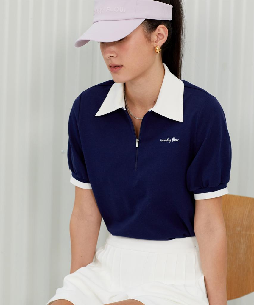 MONDAYFLOW Color Block Light Pique Top_Navy