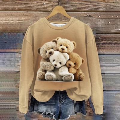 Ретро женская осенне-зимняя теплая толстовка с круглым вырезом и принтом медведя, дорожный свитер с капюшоном, женский свитер с 3D-принтом, уличная одежда