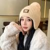 New Hat Women'S Fashion Leather Label Knitted Wool Hat Winter Warm Student Ear Hat Thick