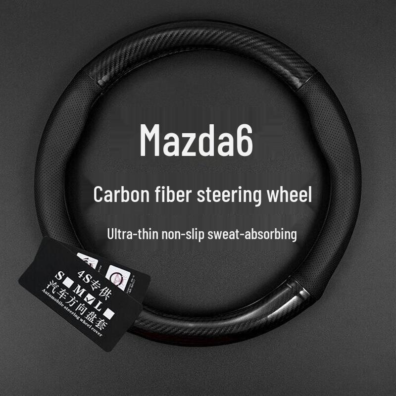 Оригинальная кожаная противоскользящая оплетка на руль для моделей Mazda (2, 3, 6, 8) - Всесезонный дизайн из углеродного волокна