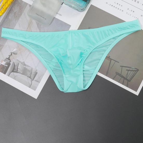Men Briefs Ice Silk Ultra-Thin Low-Waist Underwear U-Convex Solid Color Elastic Breathable Panties Daily Wear
