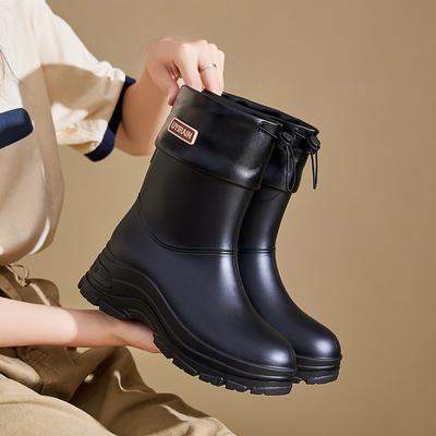 Новые ретро полусапоги женские водонепроницаемые и нескользящие водные ботинки, резиновые сапоги, сапоги-бандлы на толстой подошве и бархатные водные ботинки