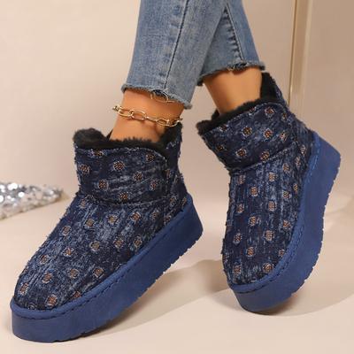 Мода 2024 года. Новые зимние женские короткие сапоги с толстой подошвой и круглым носком. Модные и удобные зимние сапоги из бархата с теплыми рукавами.