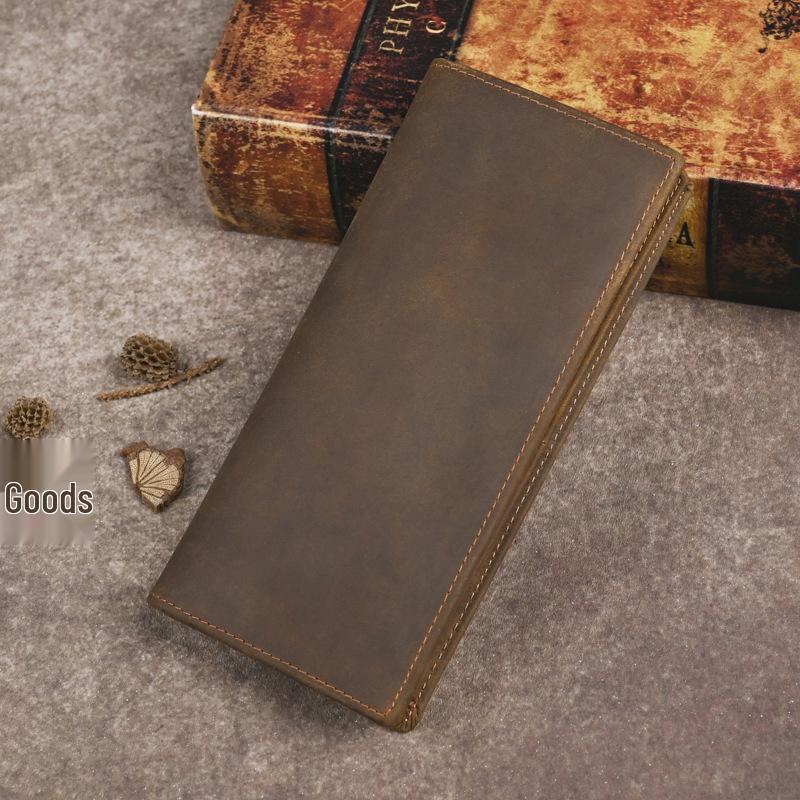 Винтажный мужской кошелек-бифолд из кожи Crazy Horse - Натуральный кошелек из коровьей кожи высшего качества, длинный, с зажимом для денег