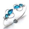 Swiss Blue Topaz Gemstone 925 Sterling Silver Cuff Bangle Adj