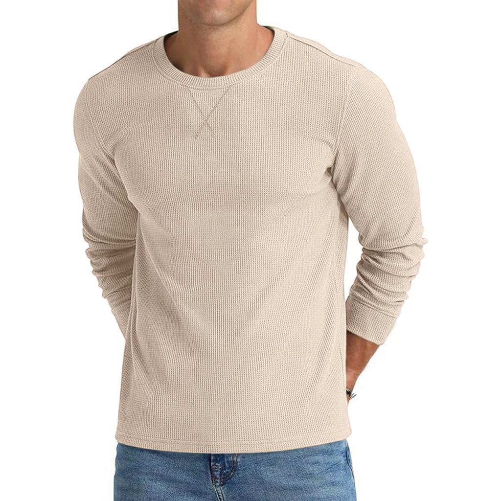 Men's Knit Crewneck Long Sleeve Color Top for Spring and Fall