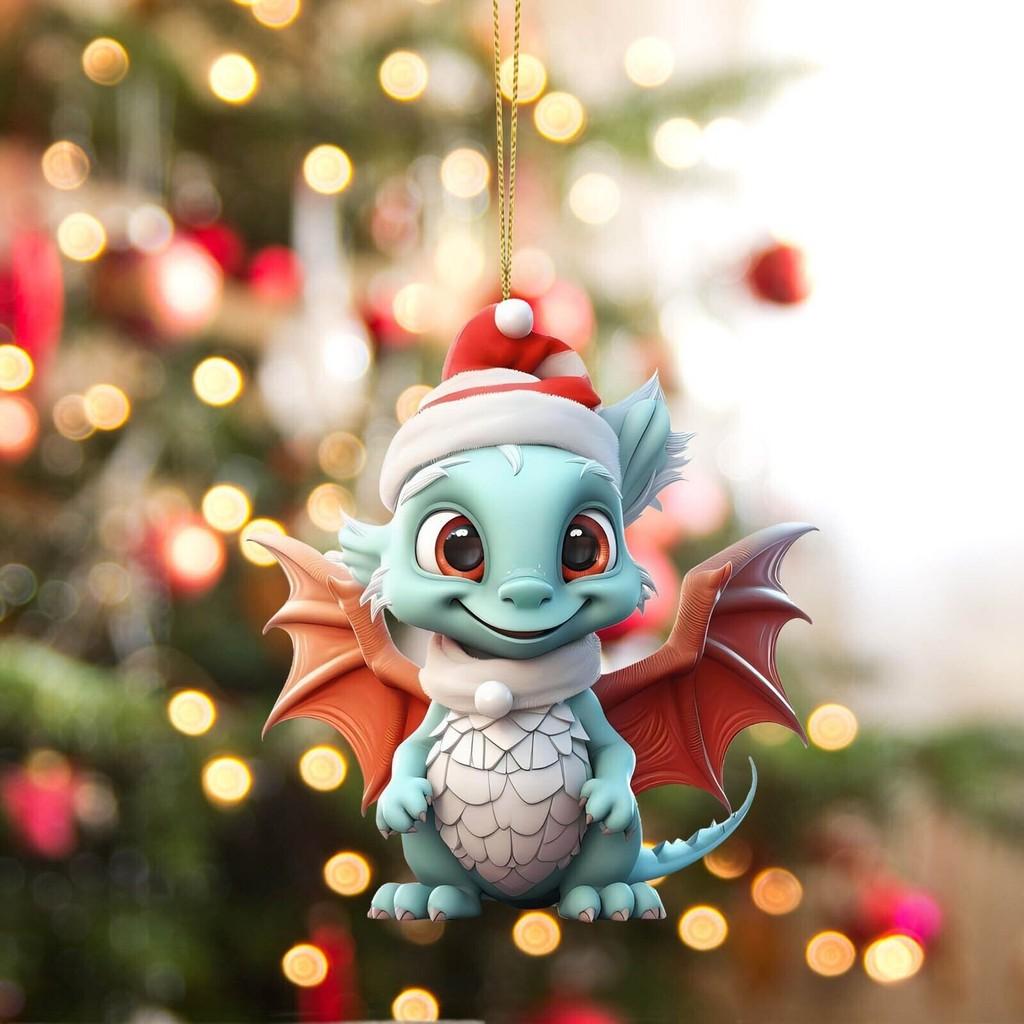 Vibrant Acrylic Christmas Decorations Cartoon Dinosaur Car Hangers For Unique Holiday Decor