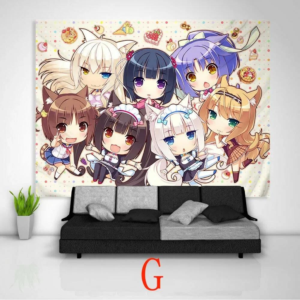 Тканевое панно Nekopara Аниме Настенный Кавайный Декор Комнаты Художественный Отпечаток Постер Милая Девушка Манга Эстетика Ткань для Фона Спальни