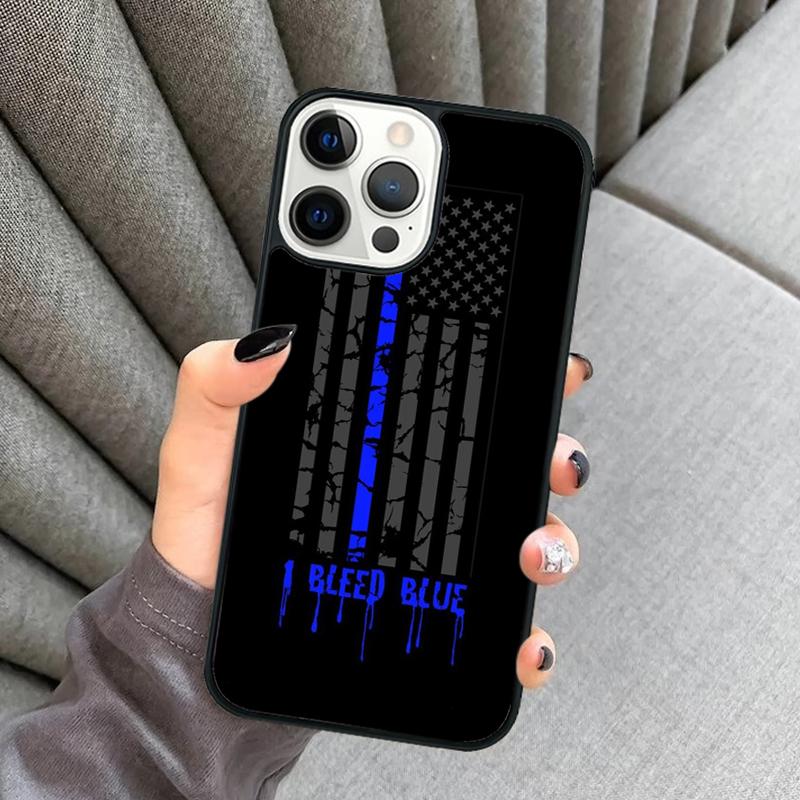 Police Thin Blue Line American Flag Phone Case For iPhone 17 Air 16 16e 15 13 14 Pro Max 11 12 Plus 2022 MAX Cover