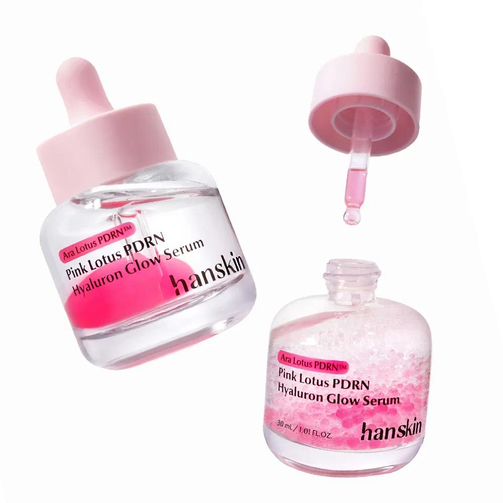 HANSKIN Pink Lotus PDRN Hyaluron Glow Serum 30ml Hydrating Brightening Firming Facial Serum with Niacinamide