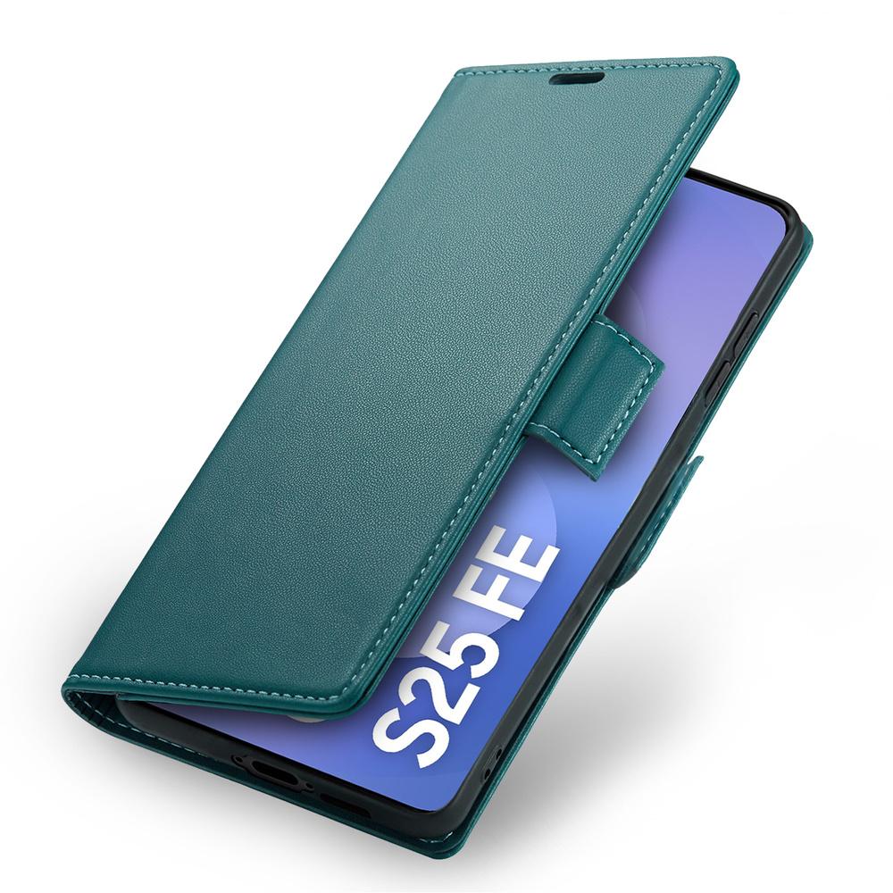 Samsung Galaxy S25 FE Case, ERBORD Glossy Litchi, Wallet with Flip, Green
