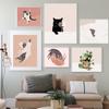 Funny Cats Modern Posters And Prints Canvas Painting Black Cat and Plant Wall Pictures For Living Room Kitchen Home Decoration