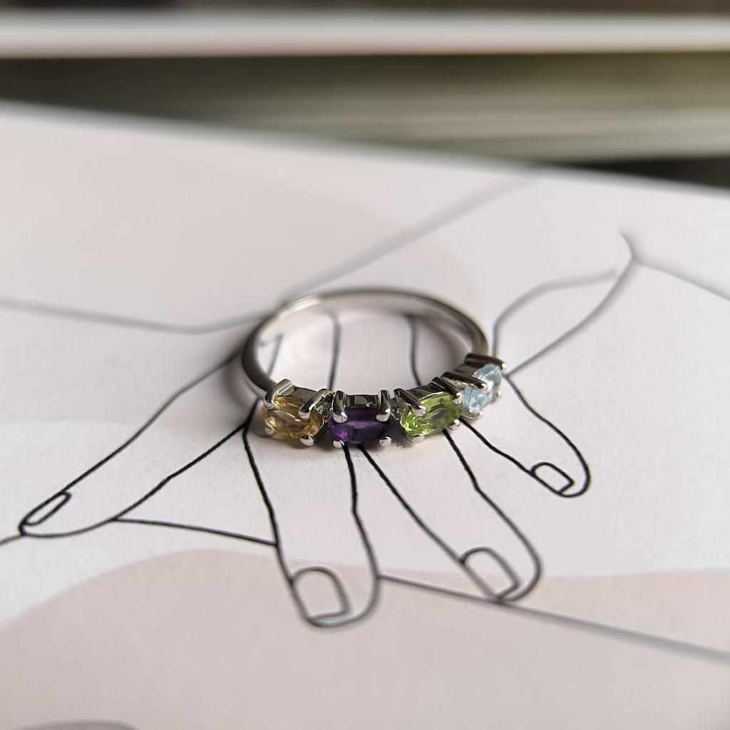 Silver Ring with Natural Amethyst, Topaz, Citrine, Peridot, Item Weight 2.01 G (2183440)