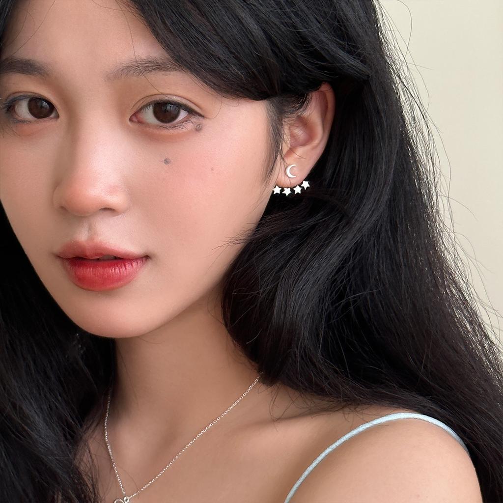 925 Silver Needle Star Moon Hanging Earrings Female Mori Sweet Premium Brushed Earrings Niche Fashion Earrings