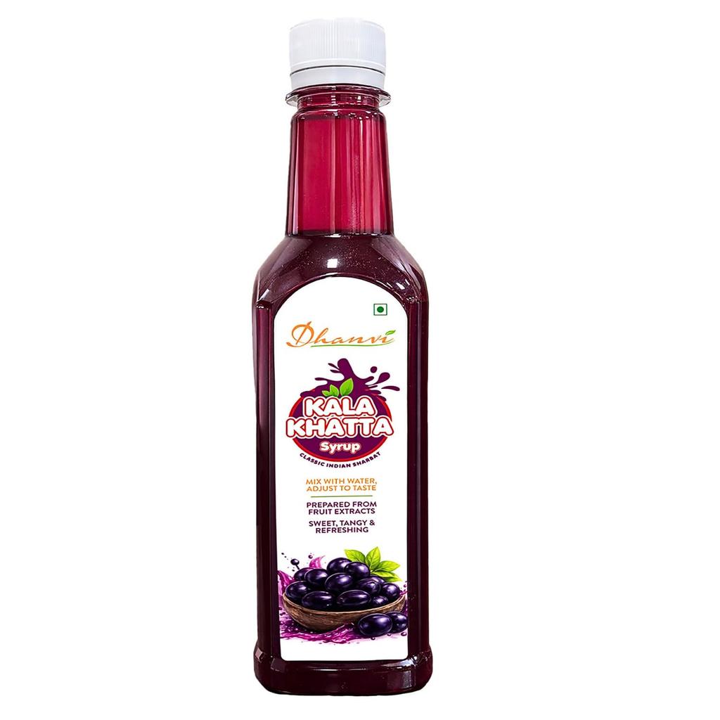 Dhanvi Kala Khatta Syrup with Natural Fruit Extract | Classic Sweet & Tangy Indian Sharbat | Bold & Refreshing Summer Drink | Perfect for Ice Gola,