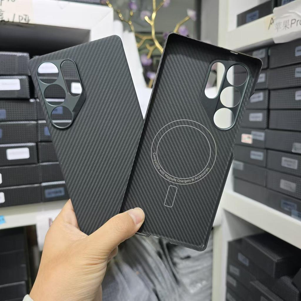 Aramid Kevlar Carbon Fiber Hard Case for Samsung S25 Ultra Magnetic Protective Shell Floating Woven Color Galaxy S24 Ultra Light Shell