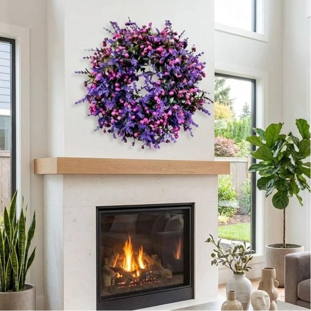 Plastic Artificial Lavender Wreath Simulated Plant Lifelike Door Hanging Wreath Faux Flowers Handmade Front Gate Wreath
