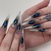Y2K Long Teardrop Ombre Blue False Nails with Irregular Lines - Pointy Detachable Manicure Tips