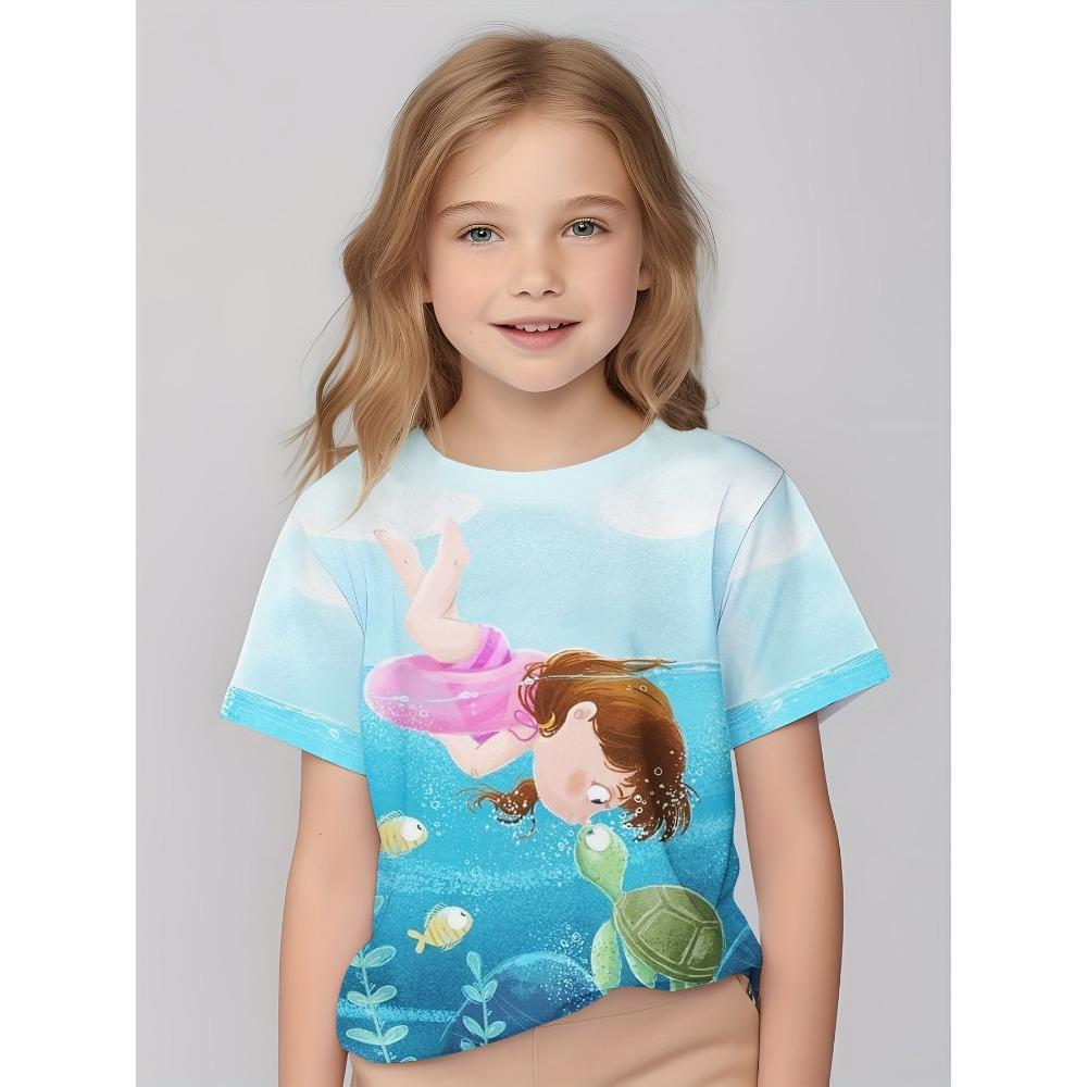 Детская одежда Футболки для девочек Детские футболки с коротким рукавом Милый узор с принтом Повседневная одежда для девочек Детская летняя одежда Топы
