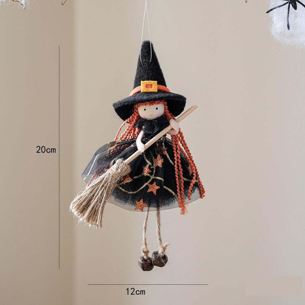 1PC Halloween Decoration Mesh Broom Girl Angel Pendant New Bell Hanging Foot Doll Holiday Decoration