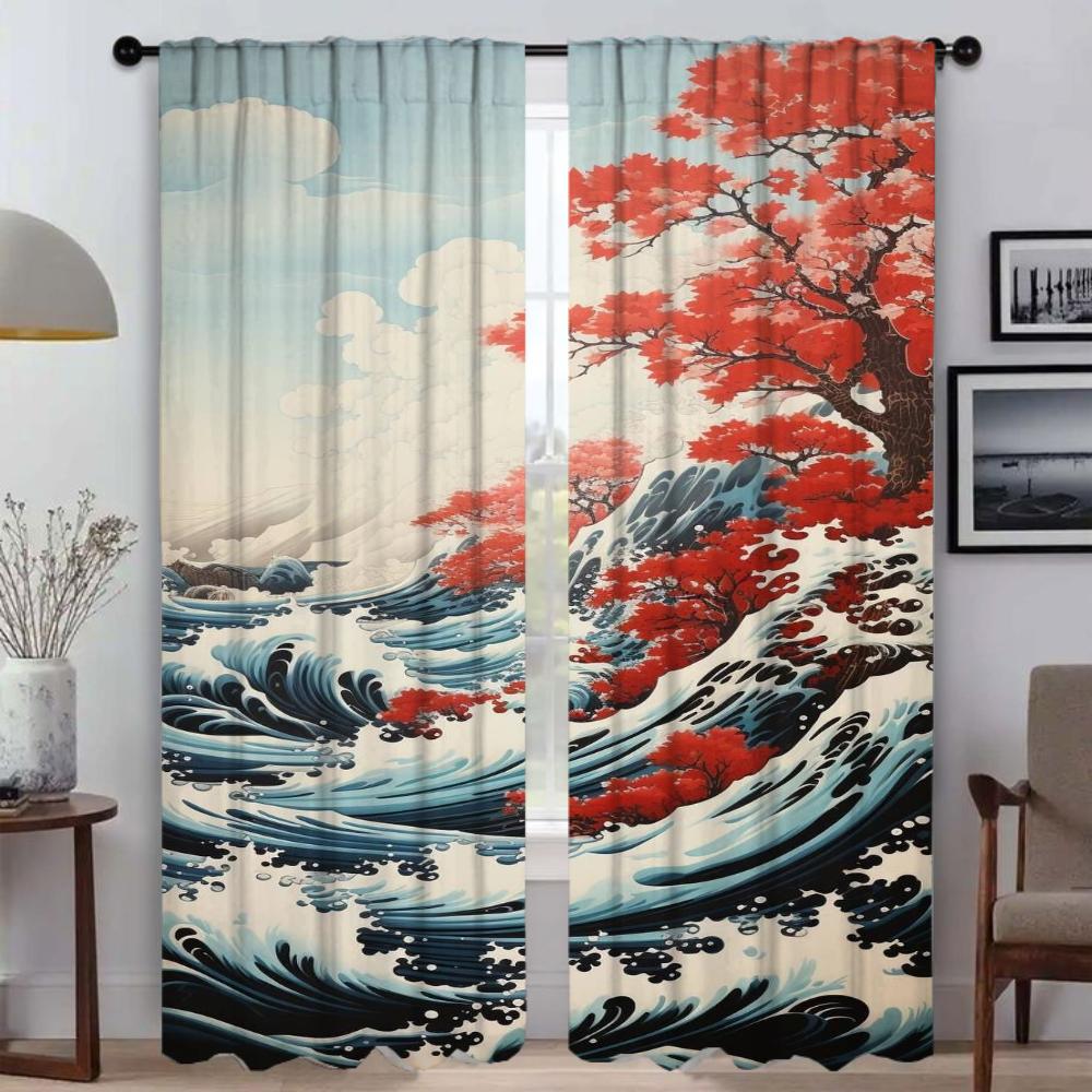 Set Of 2 Wave Halloween Decoration Partition Curtains Living Room Curtain Home Interior Shades Kitchen Blackout For Area Made Polyester