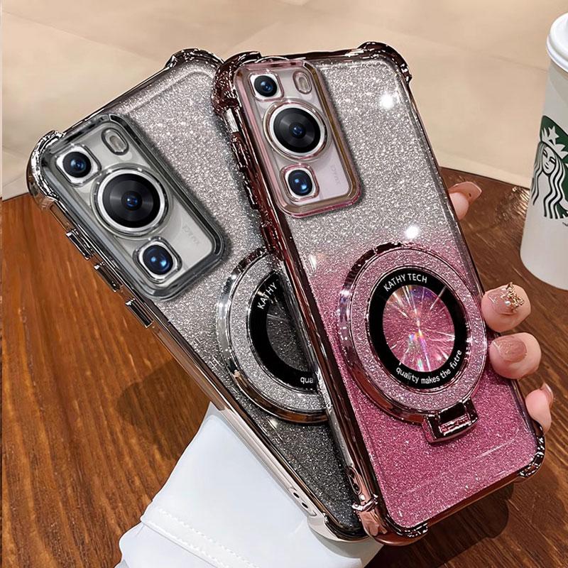 Чехол P 60 70, роскошный магнитный кронштейн, противоударный чехол для Huawei P60 P50 P40 P30 Pura70 pro Ultra, чехол с держателем, блестящий, с блестками