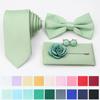 Men's 5PCS Tie Set, Sage Green, Polyester Necktie Bowtie, Cufflink Brooch, For Groom Suit, Wedding Party,
