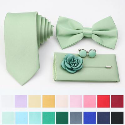 Мужской комплект галстуков из 5 предметов, шалфейный зеленый, галстук-бабочка из полиэстера, брошь-запонка, для костюма жениха, свадебной вечеринки,